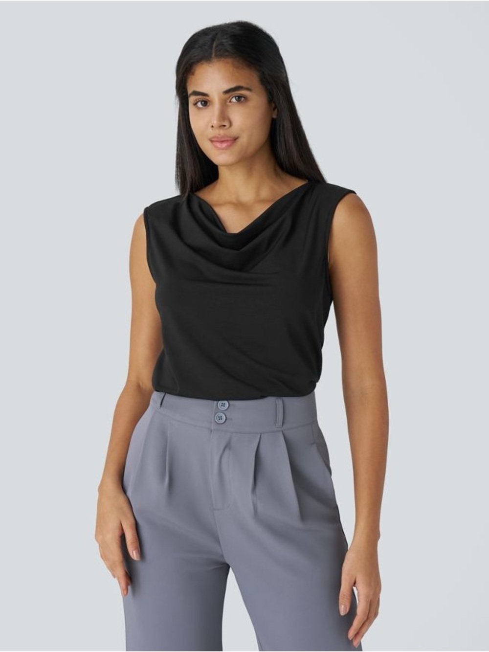 Halara black Cowl Neck Sleeveless Work Blouse Women L EUC